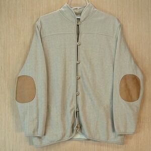 Orvis Womens Tan Textured Knit Jacket Leather Elbow Patches XL Preppy Western